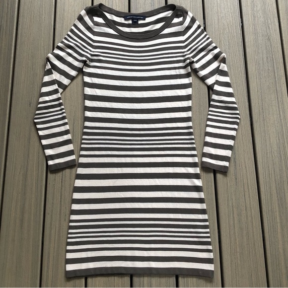 French Connection Gray & White Striped Fine Gage Knit Long Sleeve Dress Size 10 - Picture 6 of 10